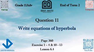 Write equations of hyperbola | Q11 P1 | 11A | EoT2 |