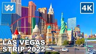 [4K] FULL Las Vegas Strip 2022 Hotels Walking Tour & Travel Guide Vlog Binaural City Sound Treadmill