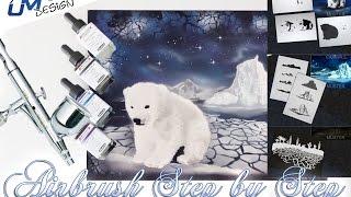 Airbrush Tutorial Stencil AS-004 / AS-053 "Ice Polar Bear" UMR-Design (English/Deutsch)