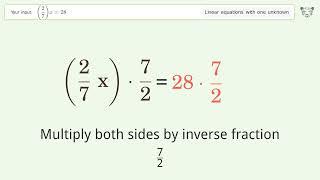Solve (2/7)x=28: Linear Equation Video Solution | Tiger Algebra