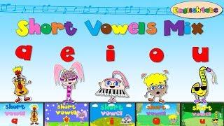 Short Vowels Mix - aeiou (five videos) - Phonics songs