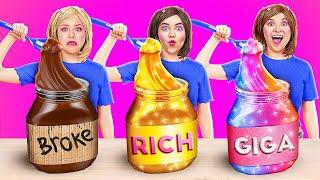 BROKE VS RICH VS GIGA RICH FOOD CHALLENGE  School Cooking Challenge  Gold Chocolate by 123 GO!