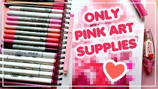  USING ONLY PINK ART SUPPLIES || Valentine's Day Art! 