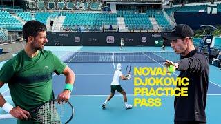 Novak Djokovic practices at Hard Rock Stadium ahead of the 2025 Miami Open 