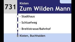 VBG Ansagen - 731 - Zürich Flughafen, Bahnhof – Kloten, Buchhalden