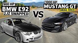 1000HP Twin Turbo Mustang GT vs 900HP 2JZ-swapped BMW E92