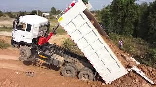 Wonderful Extreme Power Dozer working push Stone Filli for Build new Road/heavy dump truck unloading