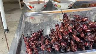 At Battambang City barbecue chicken street food