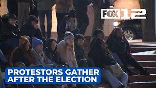 Protestors gather in Pioneer Courthouse Square post election