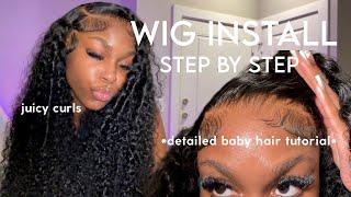 The Best! Bomb Curly HD Lace Wig Install + Detailed Baby hair Tutorial | Pre Plucked | Asteria Hair