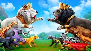 Clash of Kings: Black Lion vs White  Battle for the Animal Kingdom | 3D Animals Cartoon 2024