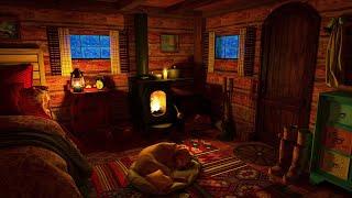Cozy Winter Hut Ambience with DOG - Blizzard, Snowstorm Sounds and Wind Sound Effect