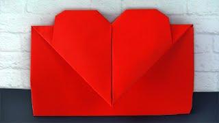 Origami HEART ENVELOPE. How to make an envelope from A4 paper without glue for money