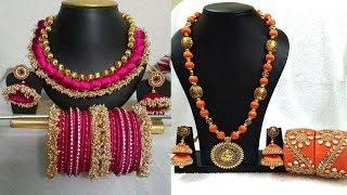 Latest Handmade Silk Thread Necklaces Set With Bangles Designs||Silk Thread Jewelry Set Ideas