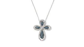 0.59ct Blue and White Diamond Cross Pendant With 16 Chain