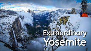 Clouds, Snow, and Waterfalls at Yosemite's Eagle Tower