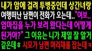 (반전사연)내가 암에 걸려 투병중인데 상간녀랑 여행떠난 남편이 시댁집을 누가 보러왔다며 전화가 오는데..시모가 남편 머리채를 잡는데ㅋ[신청사연][사이다썰][사연라디오]