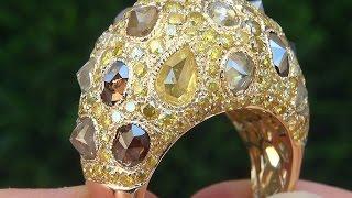 GIA Certified Natural Fancy Color Diamond Cocktail 18k Yellow Gold Estate Ring - C440