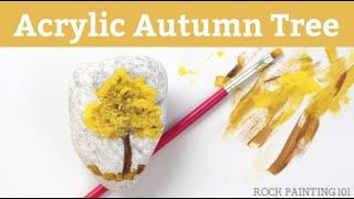 How to paint an Autumn Tree with Acrylic Paints || Rock Painting 101