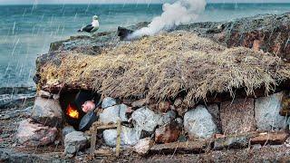 STONE HUT on a Rainy Island: 3 Day Survival Camping