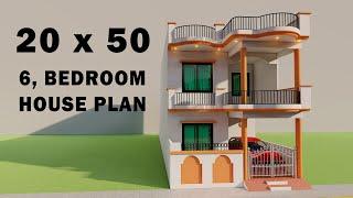 20 by 50 6 bedroom with car parking house,3D duplex house plan,new makan ka naksha,3D house