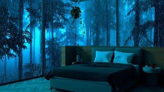 Strong Rain Sounds for Sleep in a Huge Glass window by the Blue Forest-Sleep Fast to Rain Sounds