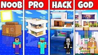 Minecraft Battle: NOOB vs PRO vs HACKER vs GOD! MODERN HOUSE ON WATER BUILD CHALLENGE in Minecraft