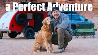 Desert camping trip in a teardrop trailer with my dog