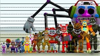 ALL FNAF 1-9 SECURITY BREACH ANIMATRONICS SIZE COMPARISON in Garry's Mod! (Five Nights at Freddy's)