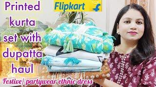 Festive/ partywear kurta set with dupatta haul  printed cotton kurta pant set for summer️