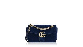 Gucci Velvet GG Marmont Matelasse Small Flap Shoulder Bag Cobalt Blue