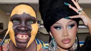 Cardi B  Unbelievable Met Gala 2024 Makeup & Gele Tutorial / Fair Makeup On Dark Skin Girl ️