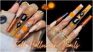 FALL HALLOWEEN ACRYLIC NAILS SET / GLOW IN THE DARK 3D GHOSTS & PUMPKINS