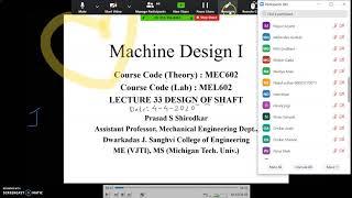 ATTENDANCE LECTURE 33 DESIGN OF SHAFT