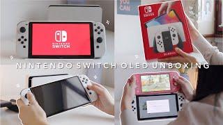 nintendo switch oled unboxing  + accessories + acnh 