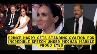 Prince Harry gets standing ovation for incredible speech under Meghan Markle proud eyes