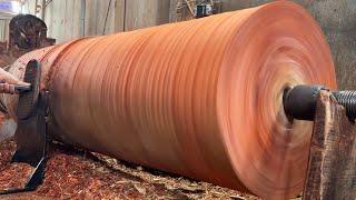 Extremely High Technical Woodturning | Red Wood Turning Skills | Working Giant Wood Lathe