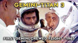 Gemini 3 First Crewed Flight - Launch, Historical Footage, AI upscale, Narration, NASA, Titan, 1965