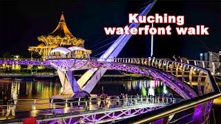 Kuching, Sarawak - Night walk by the waterfront | Darul Hana Musical Fountain