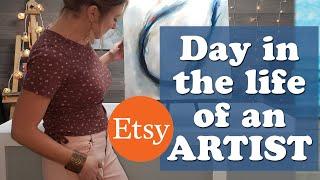 A day in the life of a self employed Etsy artist | time blocking in home art studio