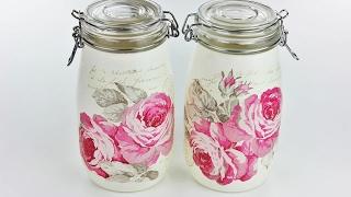 Decoupage jars - Painted jars - Decoupage tutorial - DIY painted glass - decoupage for beginners