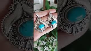 Creative design models turquoise pendant sterling创意设计款绿松石坠子  纯银手工錾花拉丝工艺镶嵌天然绿松石