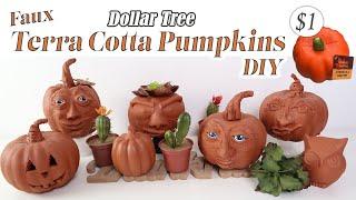 Dollar Tree Terra Cotta Face Pumpkins / Faux Terra Cotta Pumpkins / Dollar Tree Pumpkin DIY