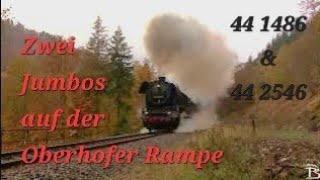 The earth shakes / 44 2546 + 44 1486 push heavy freight train over the Oberhof ramp