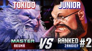 SF6 ▰ TOKIDO (Akuma) vs JUNIOR (#2 Ranked Zangief) ▰ High Level Gameplay