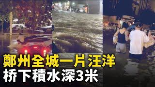 堪比三年前720特大洪水 鄭州大暴雨 全城一片汪洋 陇海路桥下積水深3米！ ｜ #人民報