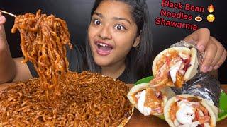 SPICY BLACK BEAN NOODLES  AND YUMMY CHICKEN SHAWARMA  BIG BITES MUKBANG | FOOD EATING VIDEOS