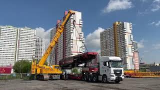 Кран LIEBHERR LTR 1100 произвел выгрузку суперструктуры гусеничного крана 750т  LIEBHERR LR 1750