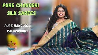 15% Off Pure Handloom Chanderi Silk Sarees | Latest Designs Ashadam Sale 2024