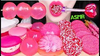 ASMR PINK LIGHT CANDY, FLOWER JELLY, PEACH JELLY, PINK OREO, STRAWBERRY MACARON 핑크 먹방 EATING SOUNDS